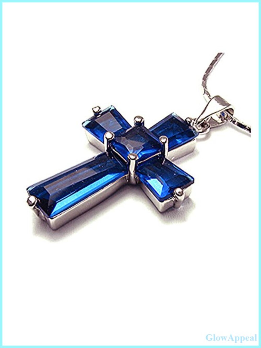 18K White Gold Plated Cross Pendant Necklace CZ Simulated Sapphire